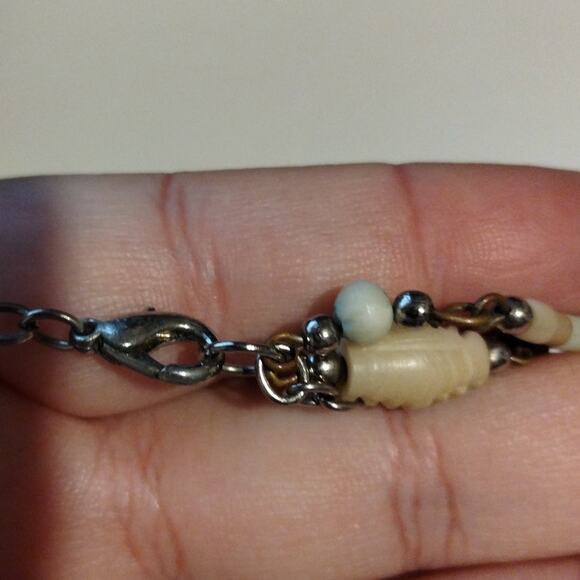 Gypsy Boho Bohemian Beaded Stones Double Strand Beach Silver Tone Necklace - Picture 3 of 5